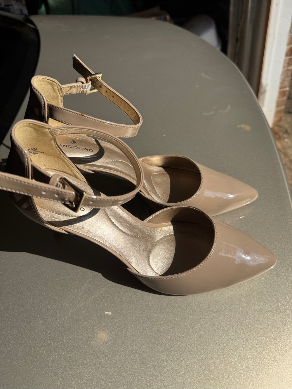 Bandolino Nude Patent Pointed-Toe Ankle-Strap Pumps
